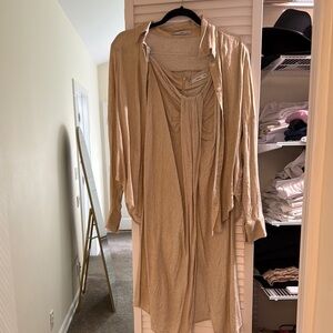 Beige Layered Dress with Cardigan